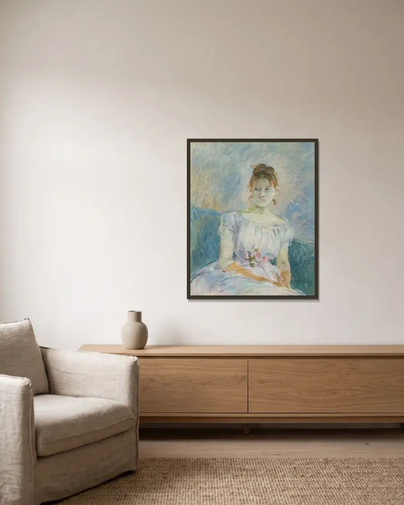 Paule Gobillard en robe de bal av Berthe Morisot inramad på en vägg