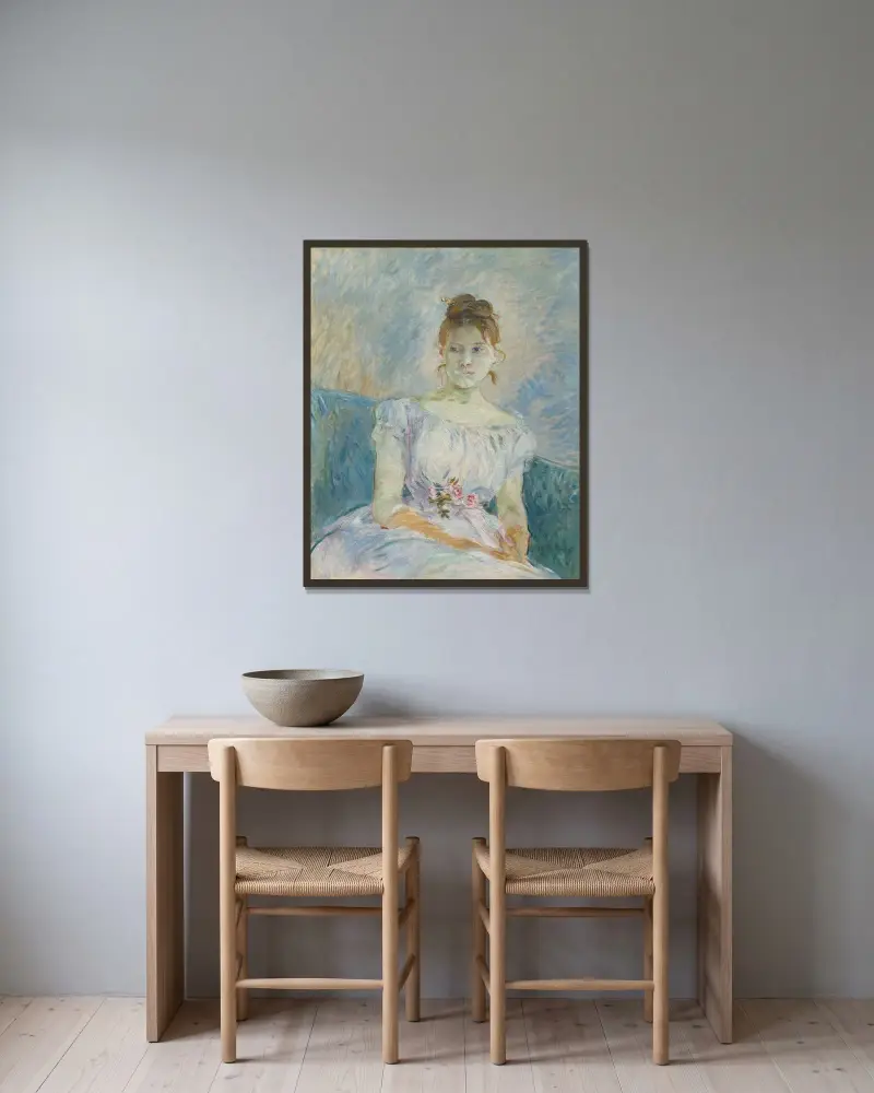 Paule Gobillard en robe de bal av Berthe Morisot inramad på en vägg