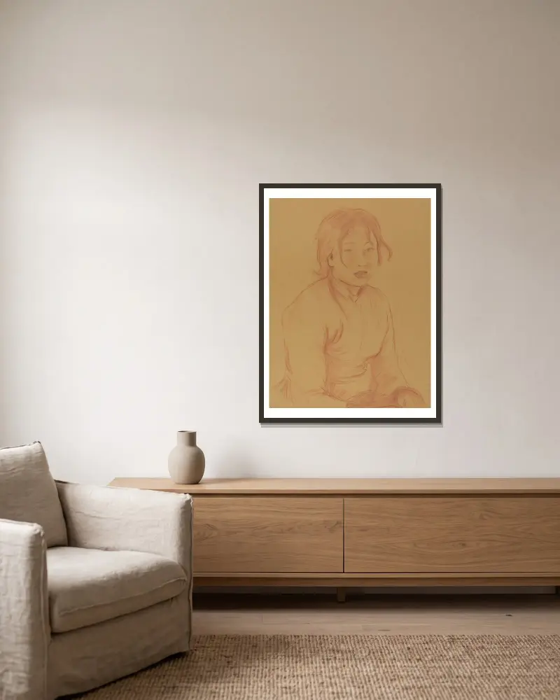 Bauernmädchen von Berthe Morisot gerahmt an einer Wand