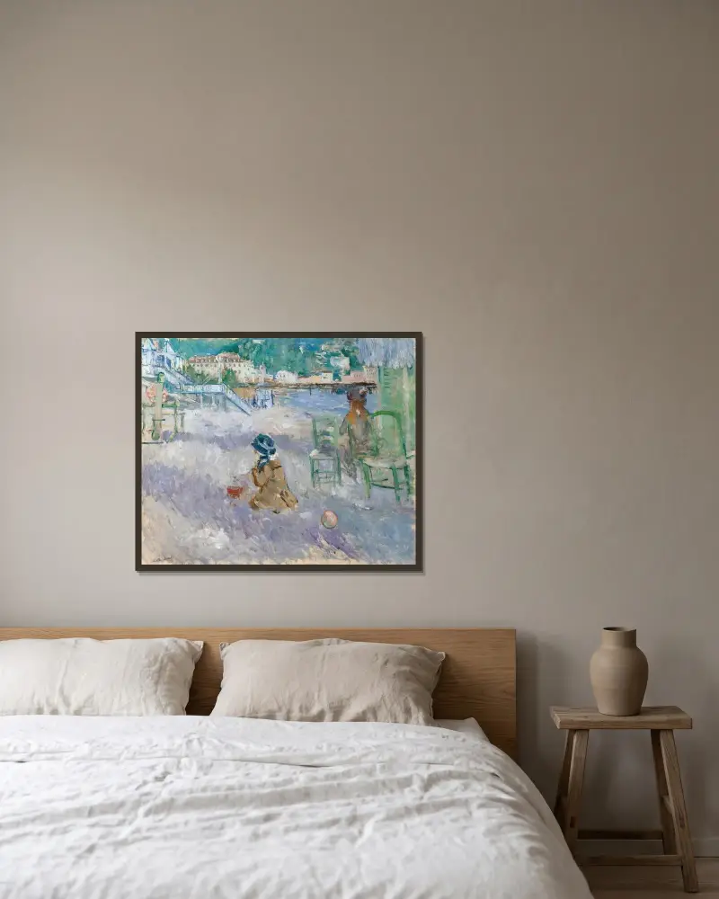 Pláž v Nice, Berthe Morisot v rámu na stěně