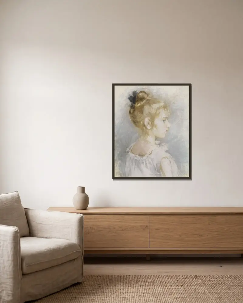 Portrait de Blanche Pontillon av Berthe Morisot inramad på en vägg