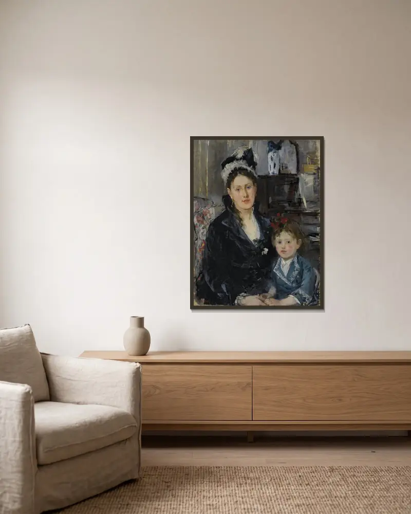 Porträtt av fru Boursier och hennes dotter av Berthe Morisot inramad på en vägg