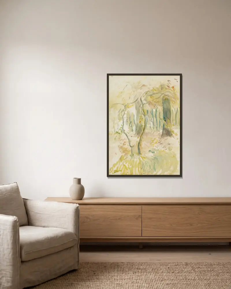 Unter den Bäumen von Berthe Morisot gerahmt an einer Wand