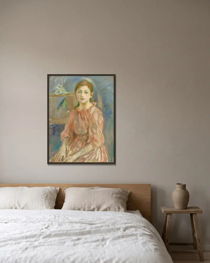 The Artist’s Daughter with a Parakeet av Berthe Morisot inramad på en vägg