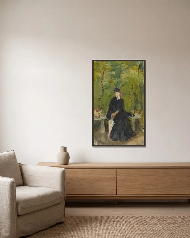 The Artist’s Sister Edma Seated In A Park av Berthe Morisot inramad på en vägg