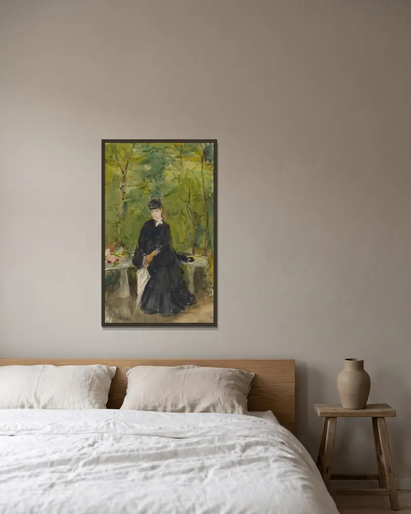 The Artist’s Sister Edma Seated In A Park av Berthe Morisot inramad på en vägg