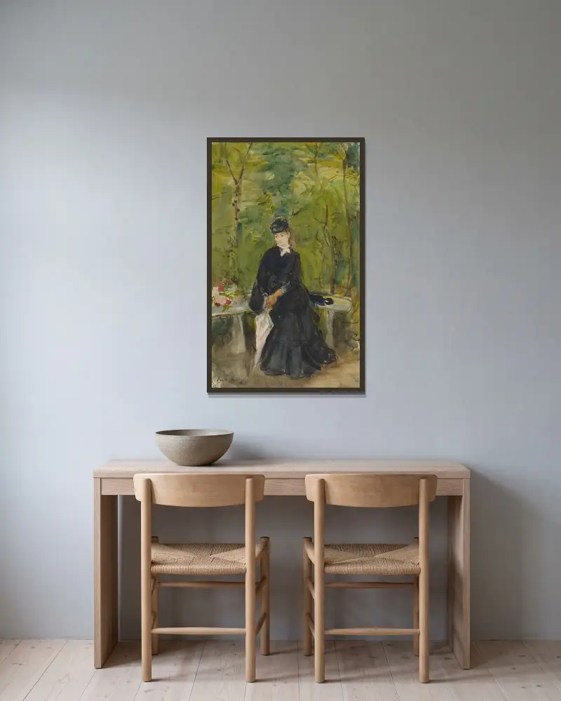 The Artist’s Sister Edma Seated In A Park av Berthe Morisot inramad på en vägg