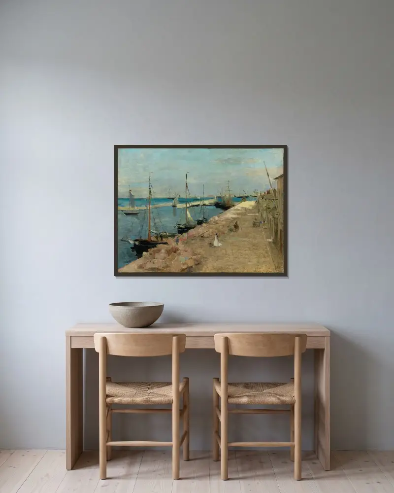 The Harbor at Cherbourg av Berthe Morisot inramad på en vägg