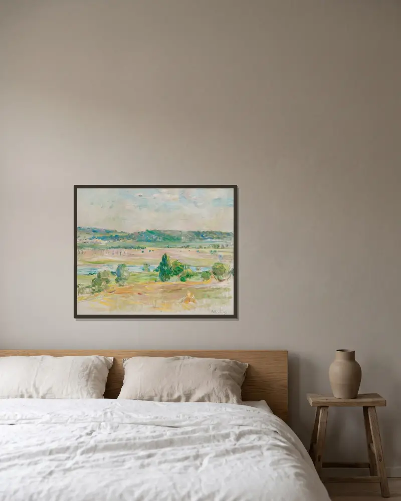 Vue de la Seine à Mézy av Berthe Morisot inramad på en vägg