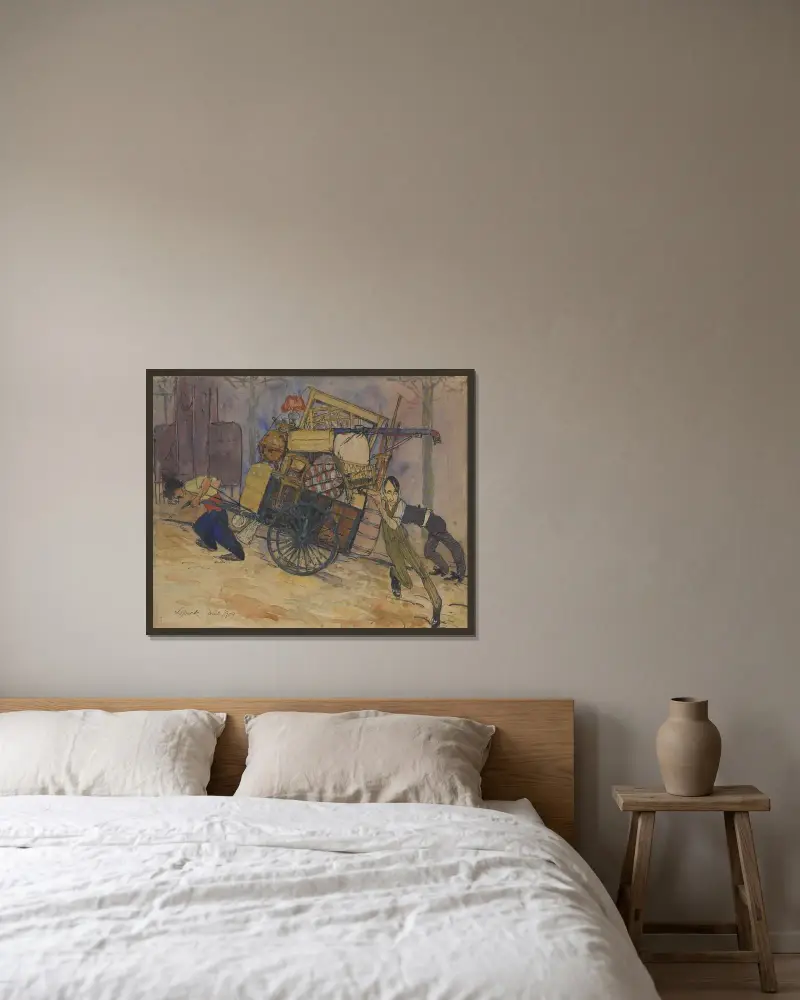 Konstnären Carl Frisendahls flytt i Montparnasse, Paris av Bertil Lybeck inramad på en vägg