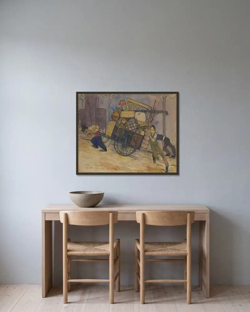 Konstnären Carl Frisendahls flytt i Montparnasse, Paris av Bertil Lybeck inramad på en vägg