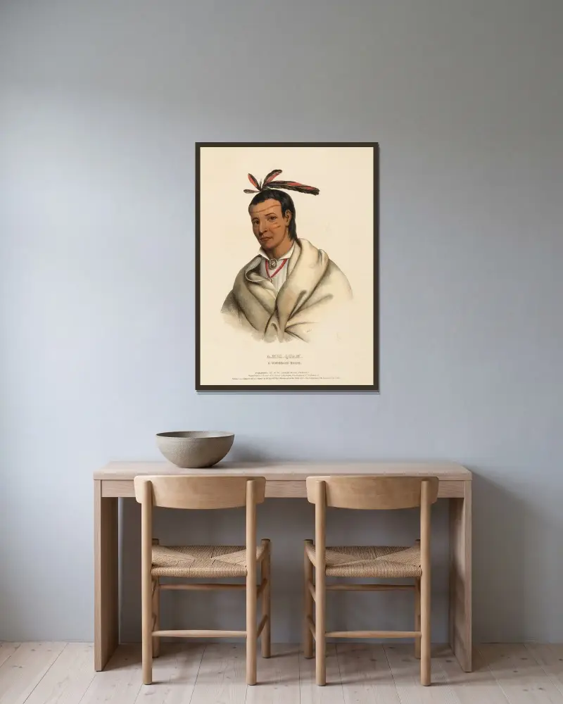 A‑Mis-Quam, A Winnebago Brave av Charles Bird King inramad på en vägg