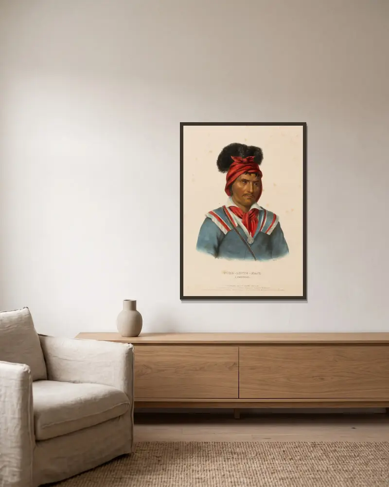 Foke-Luste-Hajo. A Seminole av Charles Bird King inramad på en vägg