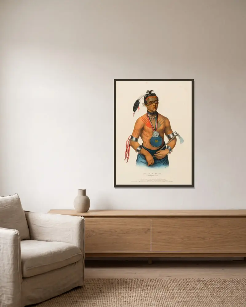 Hoo-Wan-Ne-Ka, A Winnebago Chief av Charles Bird King inramad på en vägg