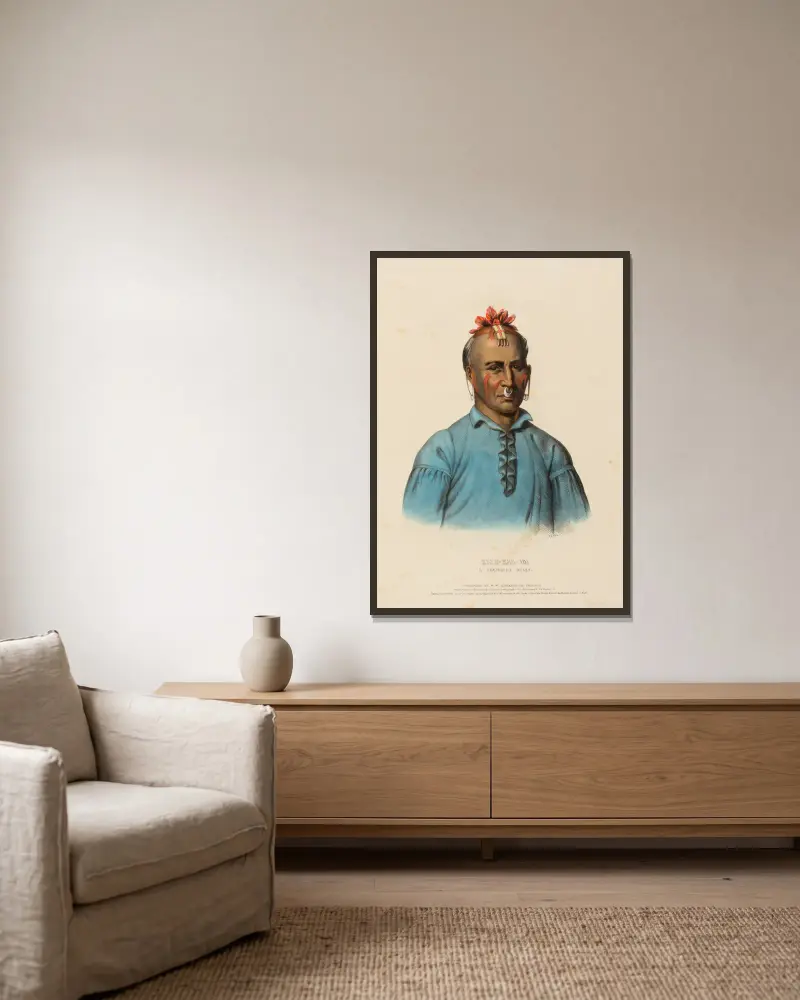 Kish-Kal-Wa. A Shawanoe Chief av Charles Bird King inramad på en vägg