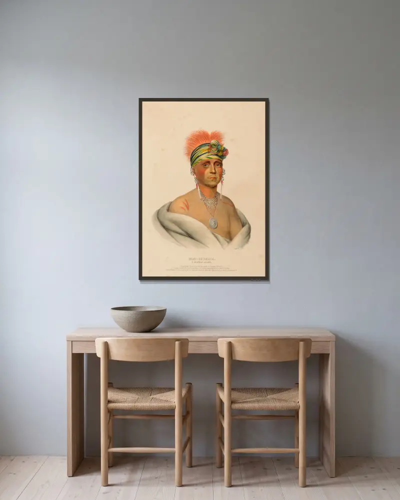 Mon-Chonsia. Ein Kansas-Häuptling von Charles Bird King gerahmt an einer Wand