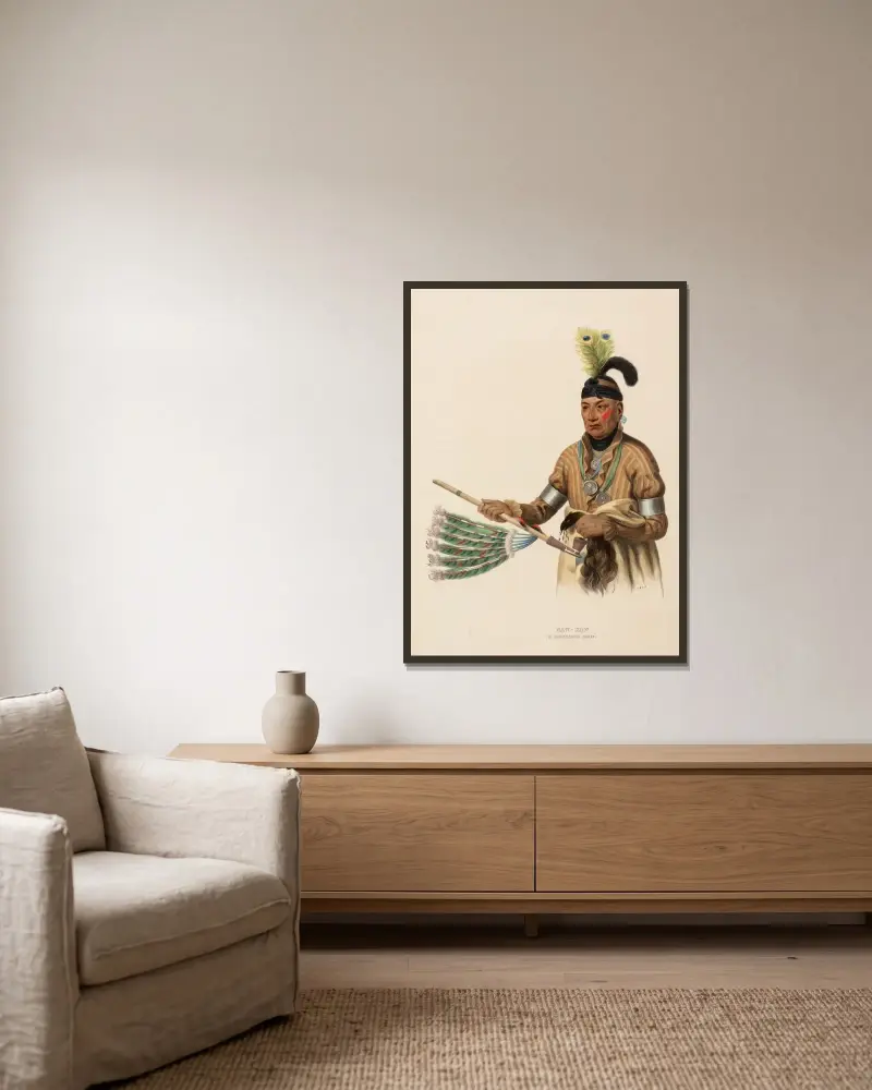 Naw-Kaw. A Winnebago Chief av Charles Bird King inramad på en vägg