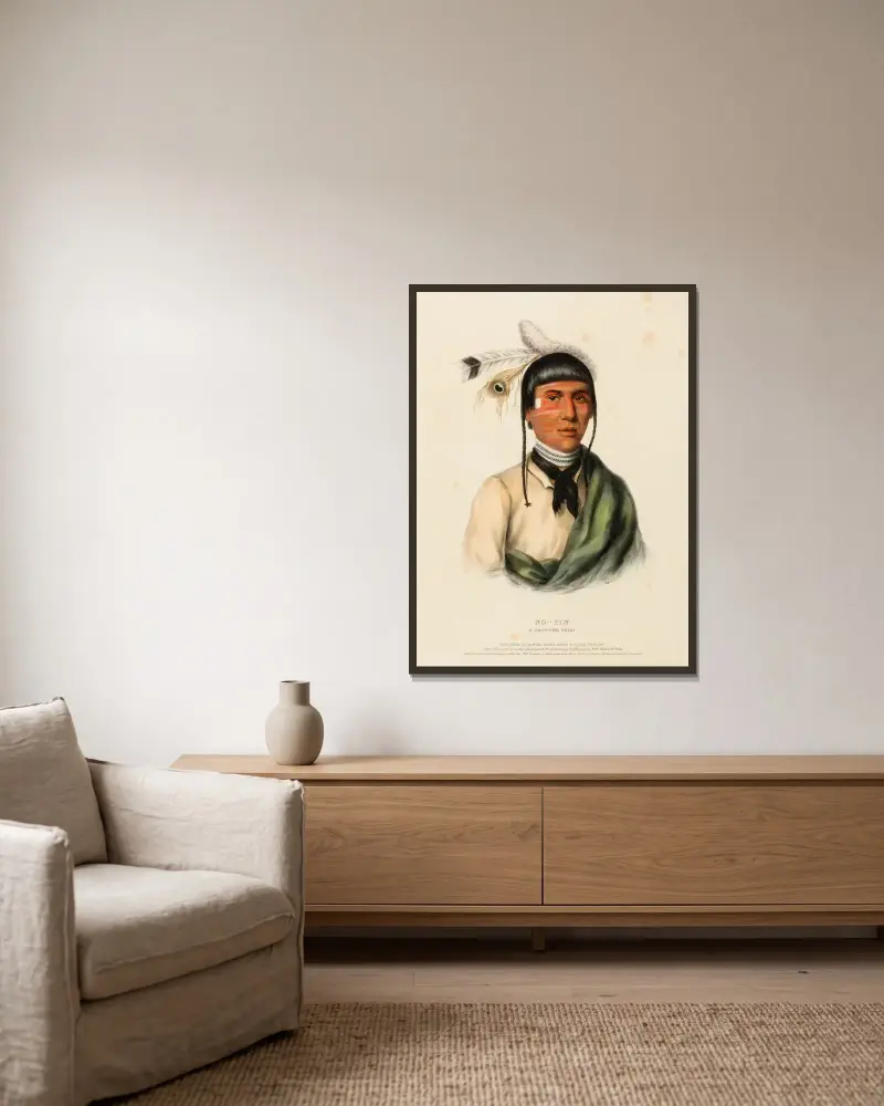 No-Tin. A Chippewa Chief av Charles Bird King inramad på en vägg