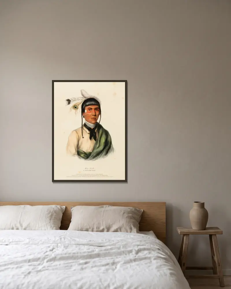 No-Tin. A Chippewa Chief av Charles Bird King inramad på en vägg