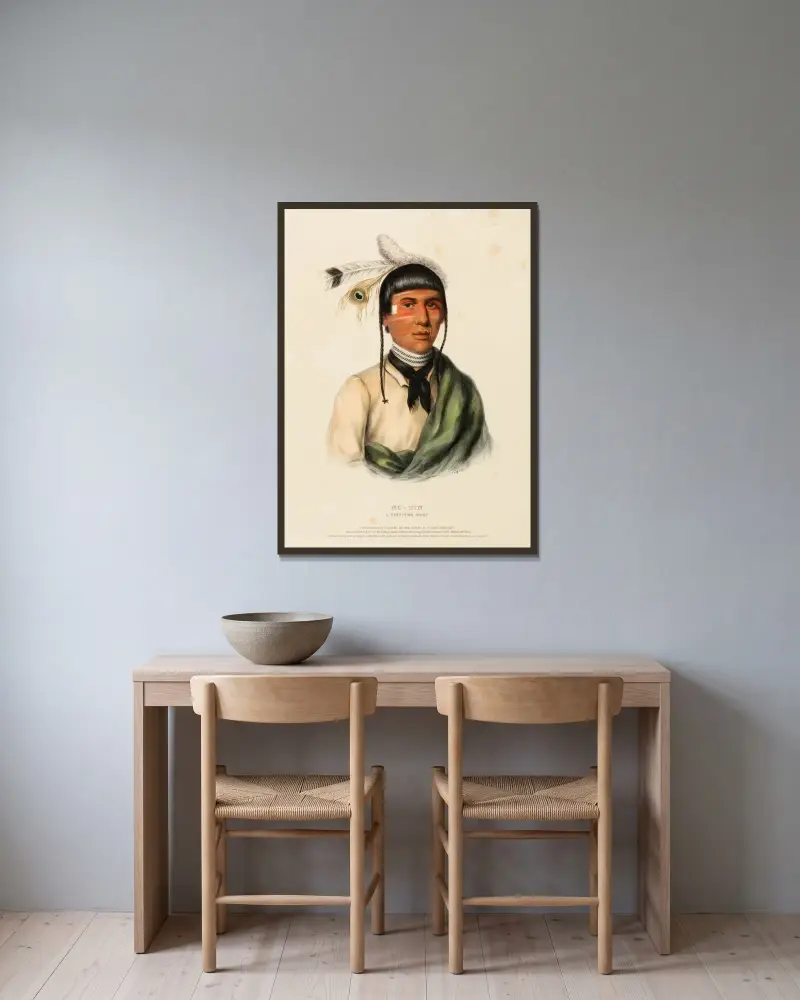 No-Tin. A Chippewa Chief av Charles Bird King inramad på en vägg