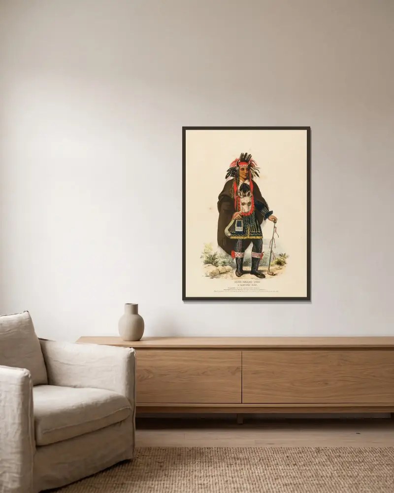 Okee-Makee-Quid. Ein Häuptling der Chippewa von Charles Bird King gerahmt an einer Wand