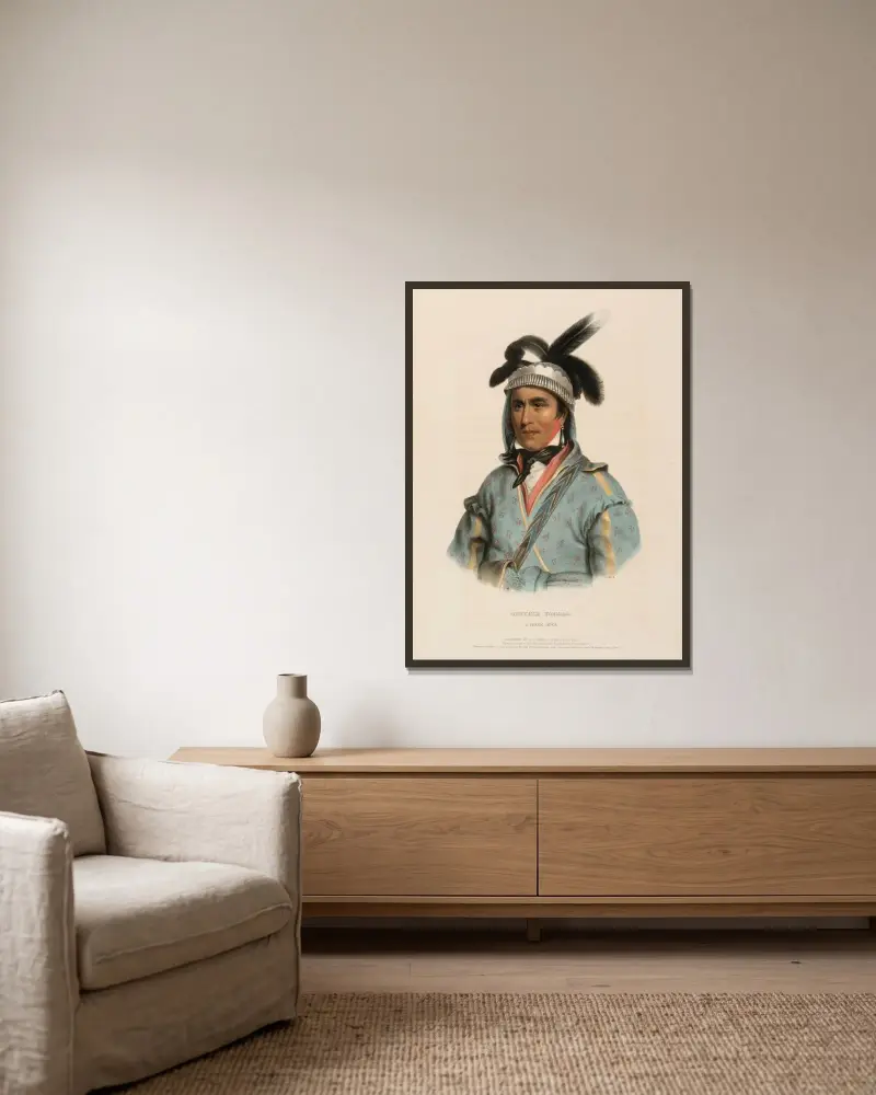 Opothle Yoholo. A Creek Chief av Charles Bird King inramad på en vägg