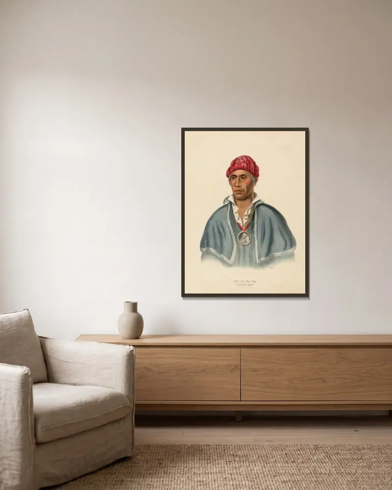 Qua-Ta-Wa-Pla. A Shawanoe Chief av Charles Bird King inramad på en vägg
