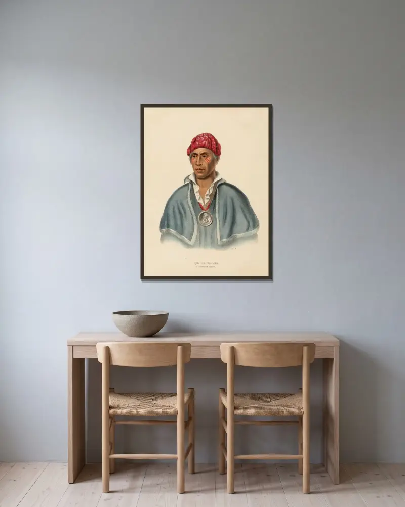 Qua-Ta-Wa-Pla. A Shawanoe Chief av Charles Bird King inramad på en vägg