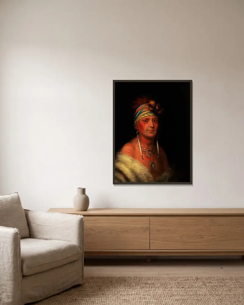 Shaumonekusse (Präriewolf), Oto von Charles Bird King gerahmt an einer Wand