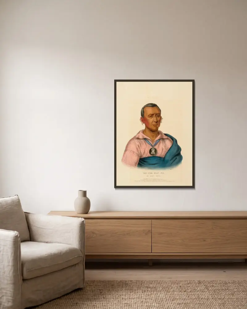 Wat-Che-Mon-Ne, An Ioway Chief av Charles Bird King inramad på en vägg