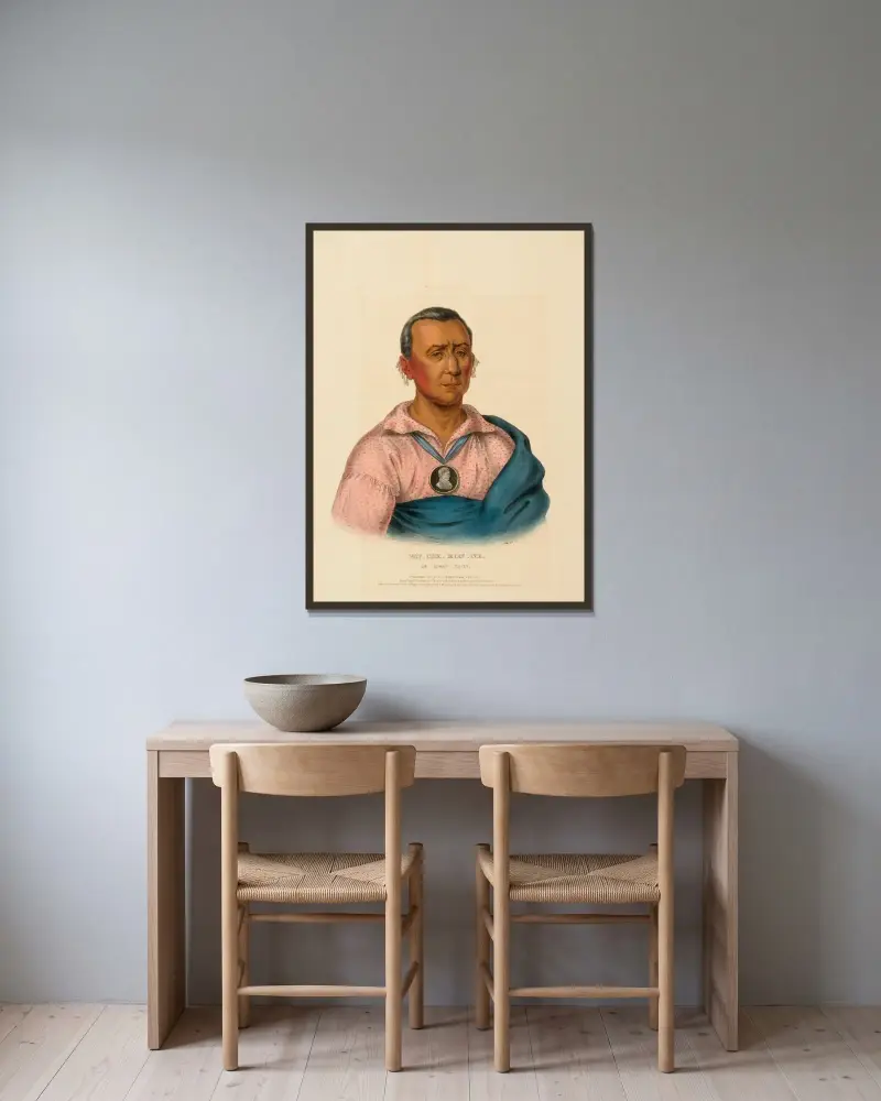 Wat-Che-Mon-Ne, An Ioway Chief av Charles Bird King inramad på en vägg