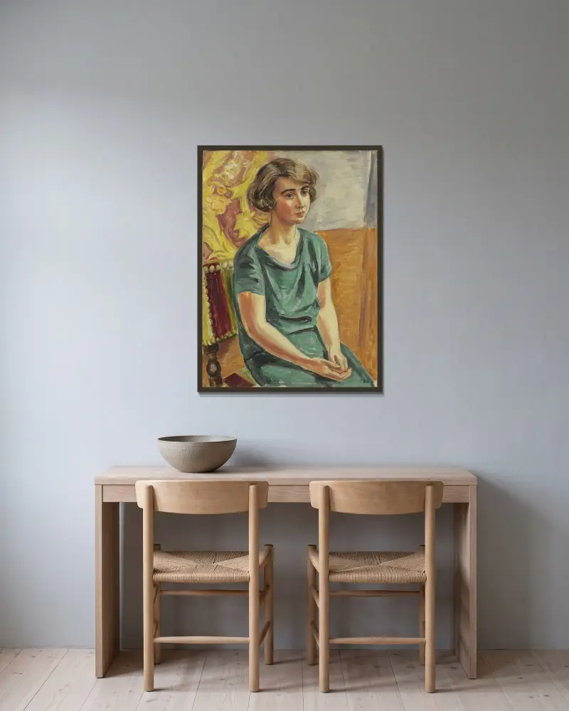 The artist Greta Knutson av Birger Simonsson inramad på en vägg