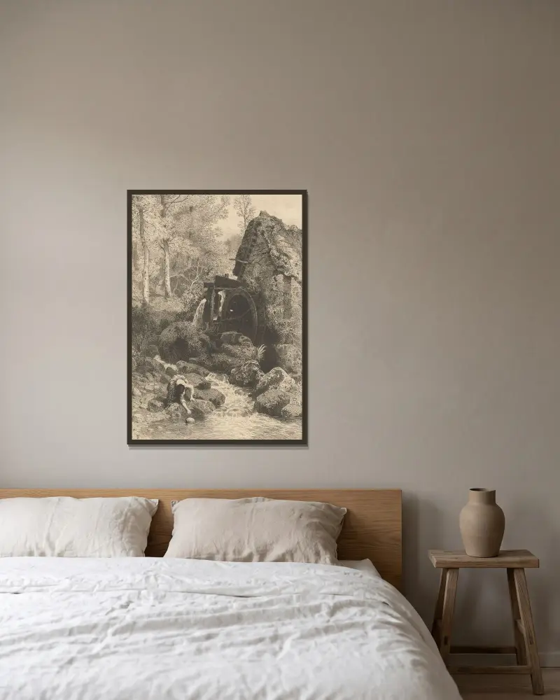 Eine alte englische Mühle von Myles Birket Foster gerahmt an einer Wand