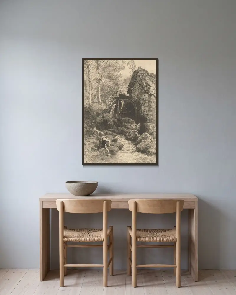 Eine alte englische Mühle von Myles Birket Foster gerahmt an einer Wand