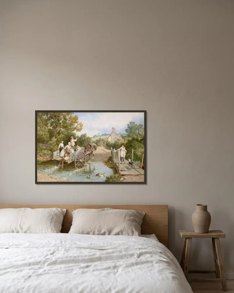 An der Furt von Myles Birket Foster gerahmt an einer Wand