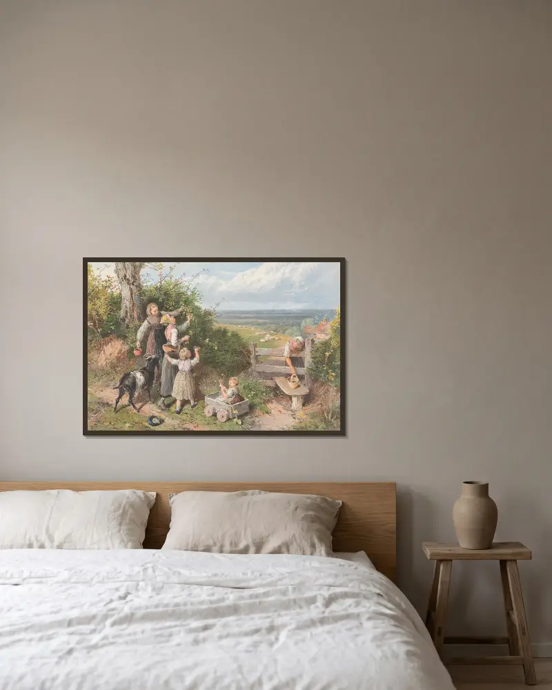 Brombeerpflücken von Myles Birket Foster gerahmt an einer Wand