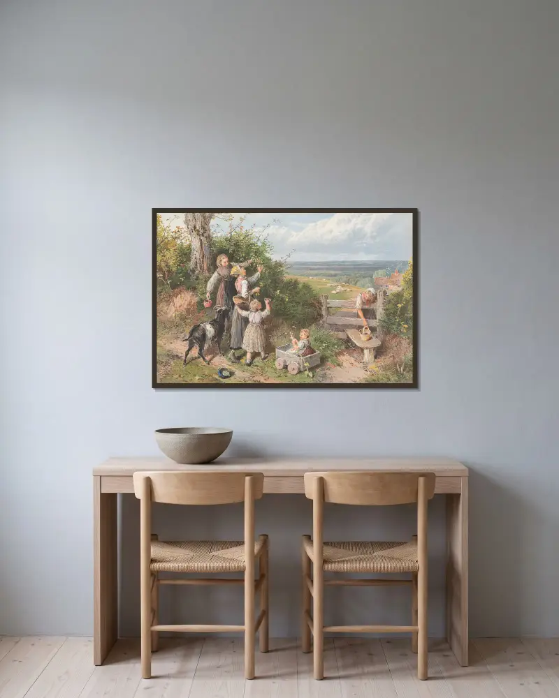 Brombeerpflücken von Myles Birket Foster gerahmt an einer Wand