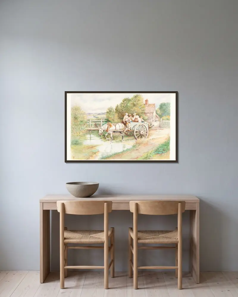 Kinder in einem Karren von Myles Birket Foster gerahmt an einer Wand