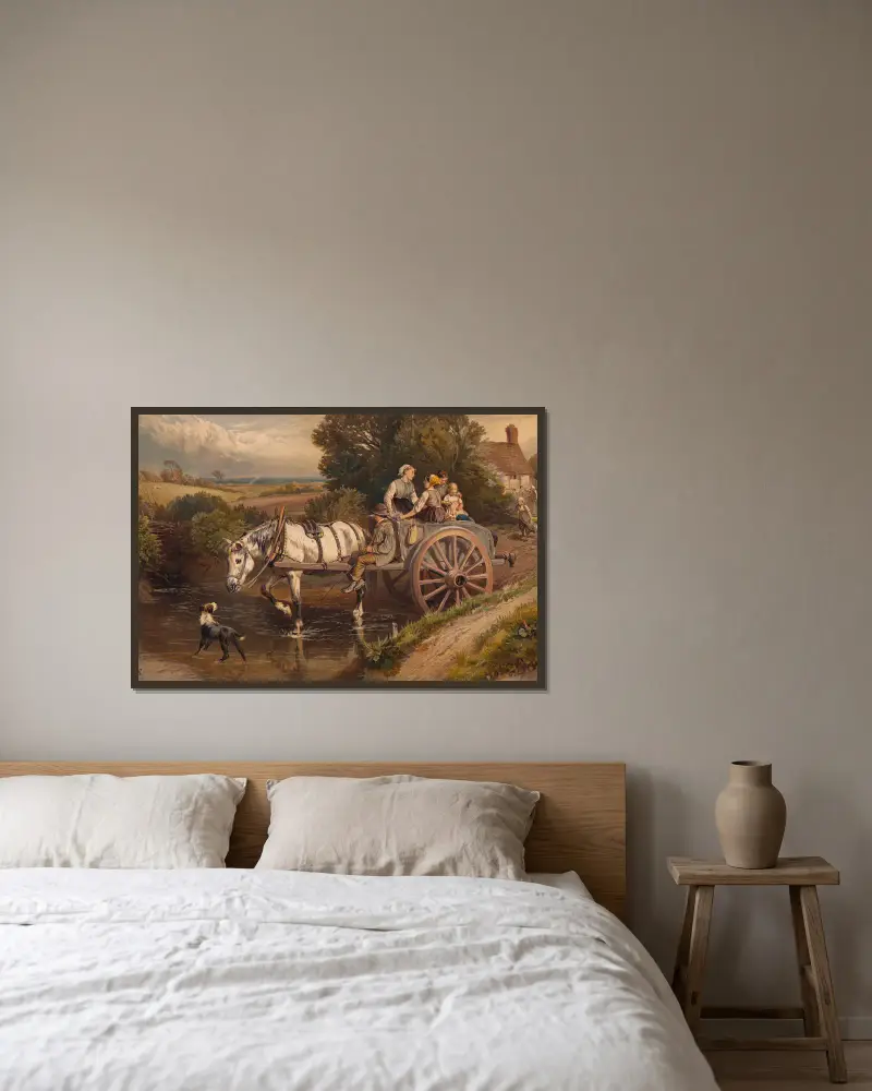 Über den Bach von Myles Birket Foster gerahmt an einer Wand