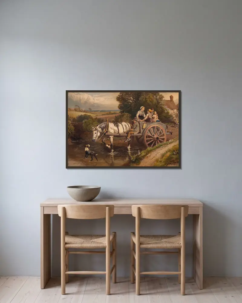 Über den Bach von Myles Birket Foster gerahmt an einer Wand