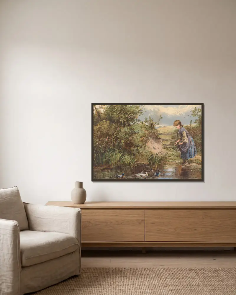 Karmienie kaczek, Myles Birket Foster w ramie na ścianie