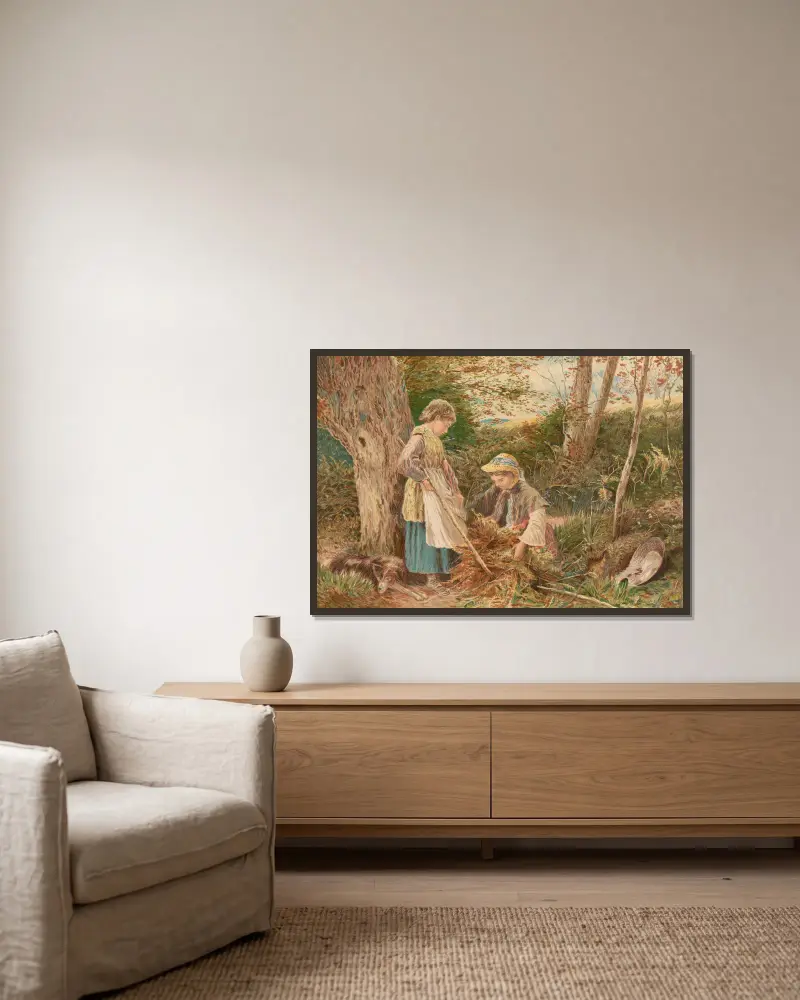 Adlerfarn sammeln von Myles Birket Foster gerahmt an einer Wand