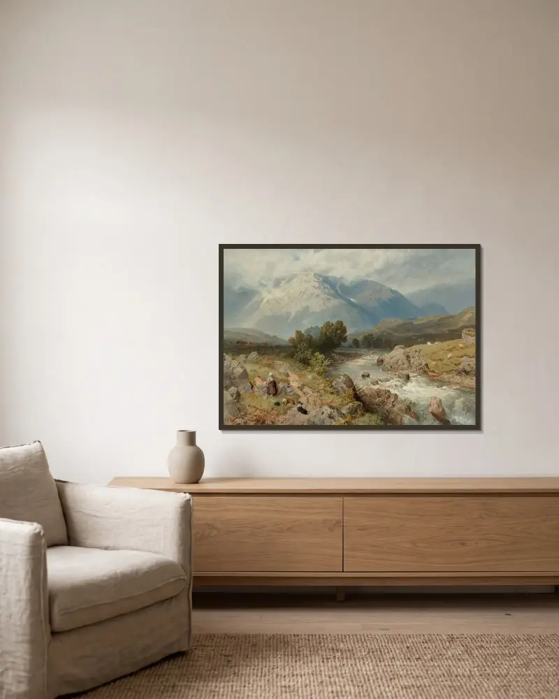 Hochlandsszene bei Dalmally, Schottland von Myles Birket Foster gerahmt an einer Wand