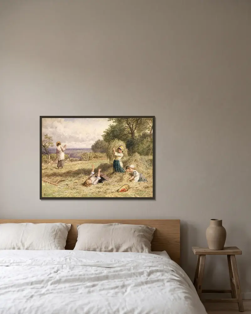 Landschaft mit Figuren von Myles Birket Foster gerahmt an einer Wand