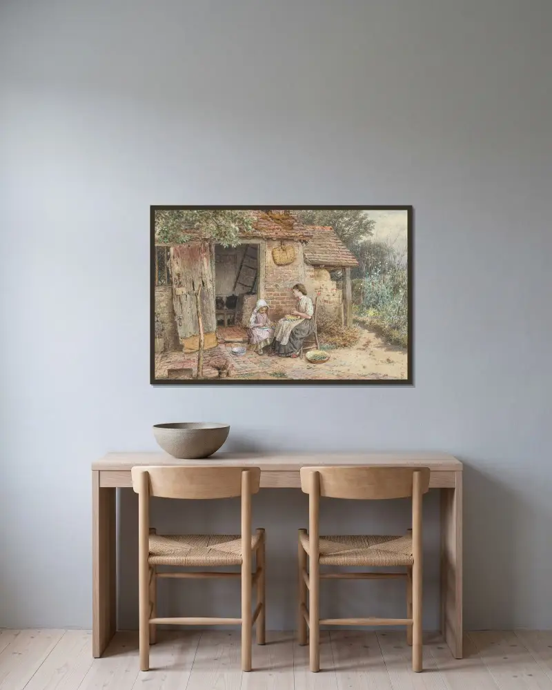 Erbsen auslösen von Myles Birket Foster gerahmt an einer Wand