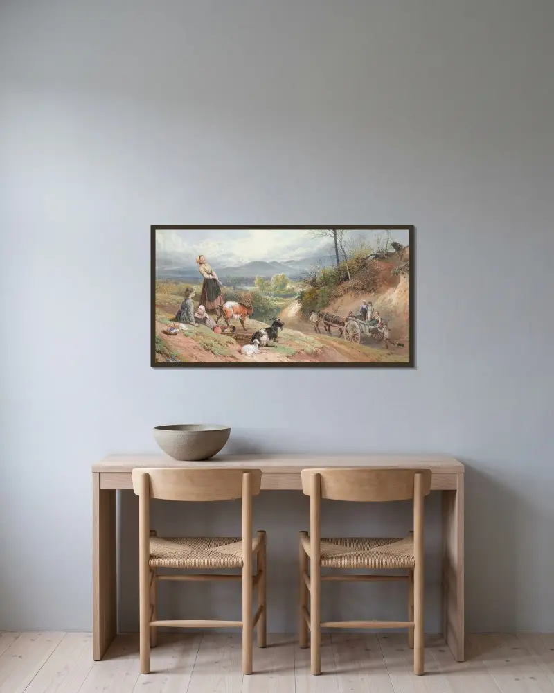 Der Weg zum Markt von Myles Birket Foster gerahmt an einer Wand