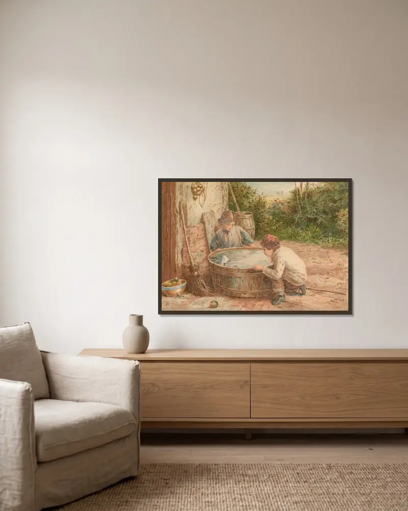 Das Segelboot von Myles Birket Foster gerahmt an einer Wand