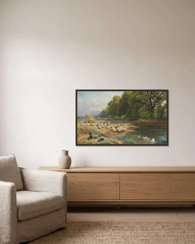 Die Wache des Hirten von Myles Birket Foster gerahmt an einer Wand