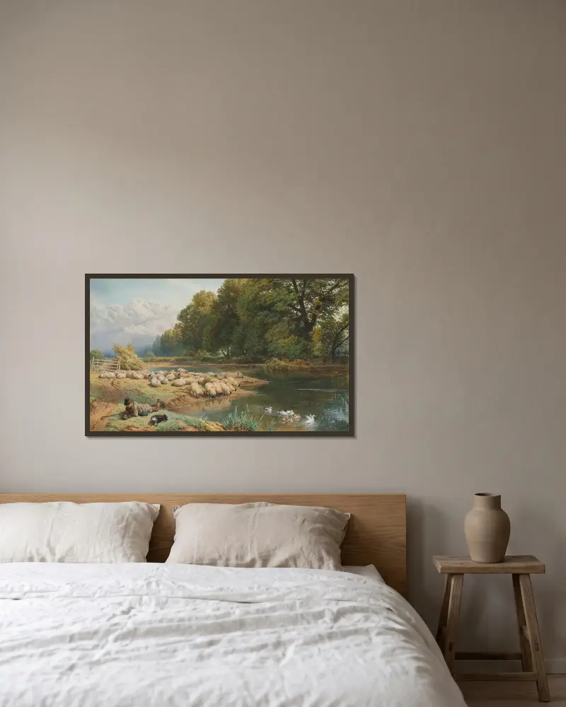 Die Wache des Hirten von Myles Birket Foster gerahmt an einer Wand
