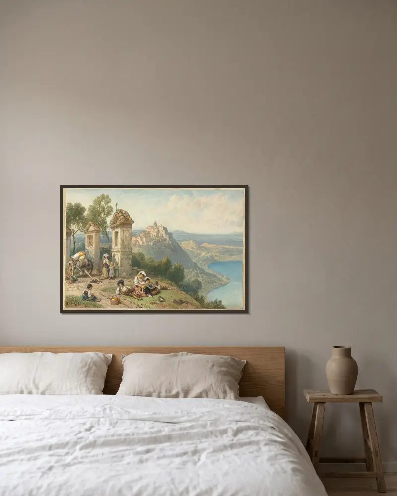 Utsikt över Castel Gandolfo av Myles Birket Foster inramad på en vägg